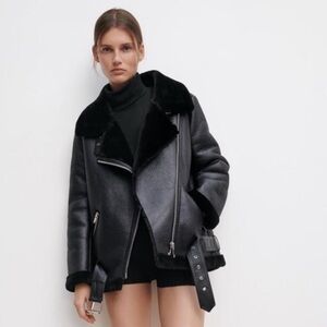 Zara Black Faux Fur Leather Jacket | XS